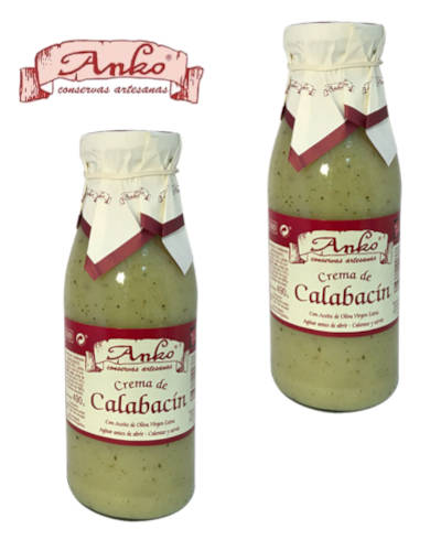 2 tarros de cristal de crema de calabacin y logo tipo de la marca "anko"