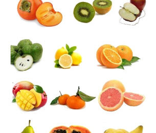 Varias frutas de invierno peras, manzanas, mandarinas, kiwi, naranjas,