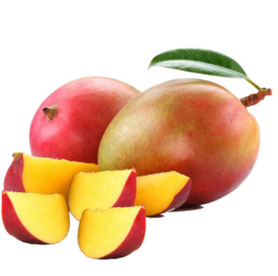 dos mangos palmer enteros y varios trozos partidos de mango palmer extra
